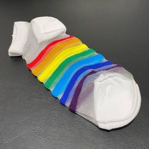 3/$35|Cool Fun White Rainbow Mesh Shoe Slipper Sandals Socks Accessories